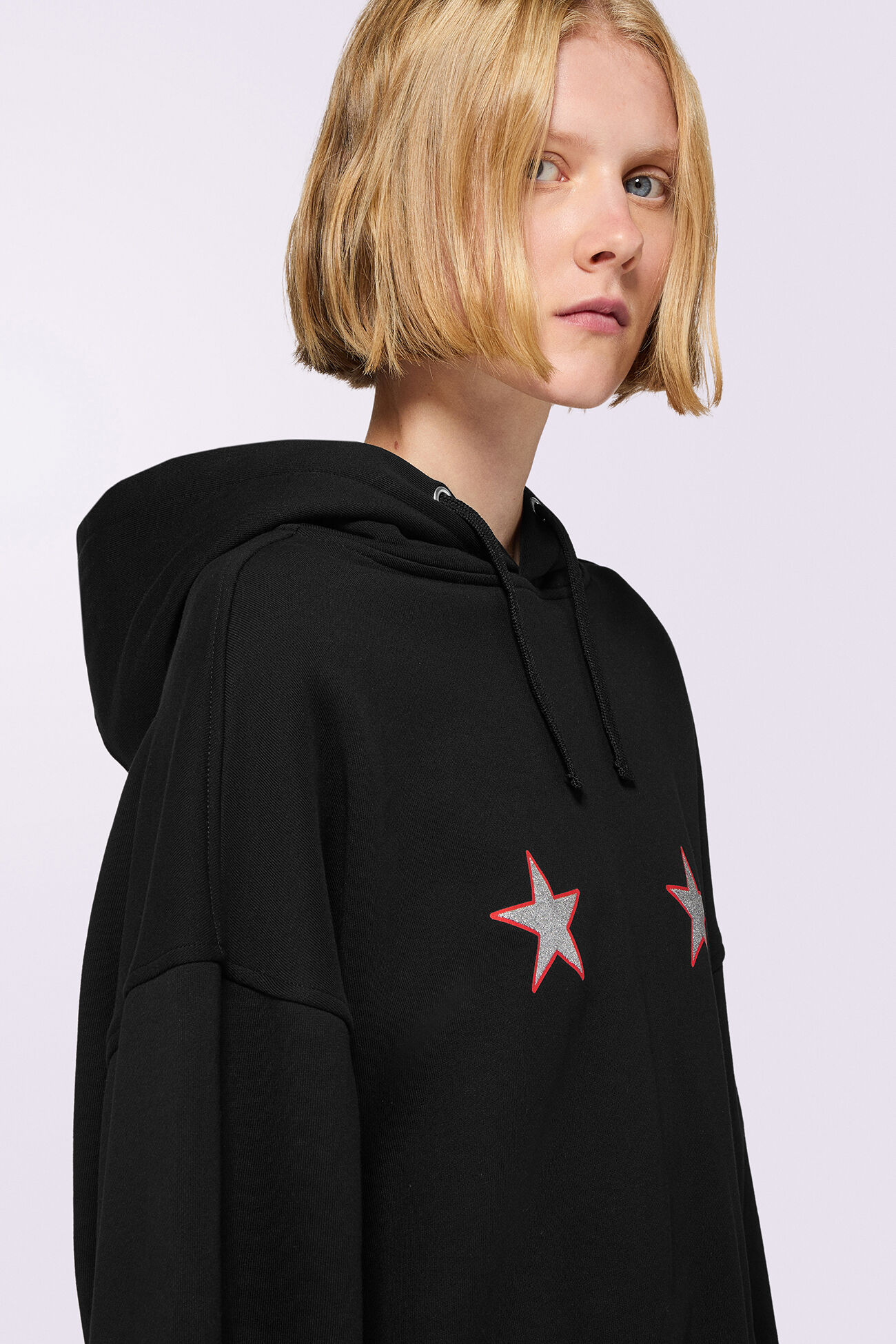 Stars Boxy Cropped Hoodie Black